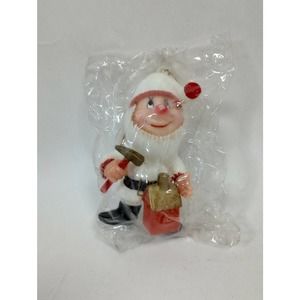 Vintage Flocked Elf Christmas Tree Ornament House Hammer NOS British Hong Kong